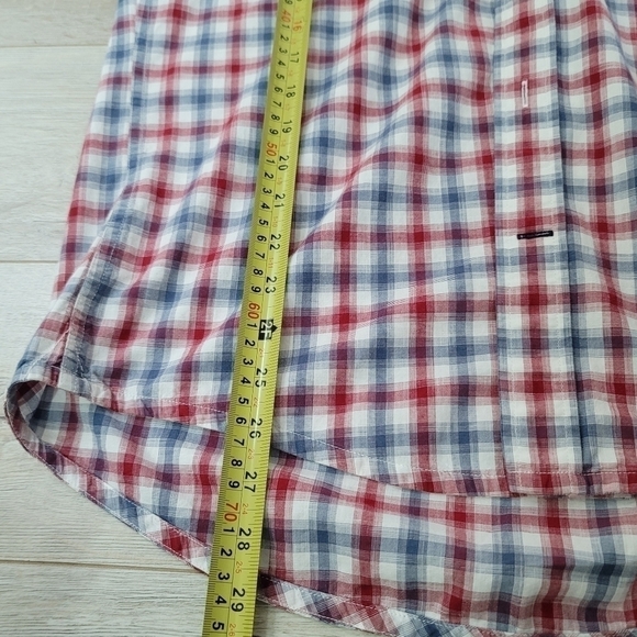 Tommy Hilfiger Wine red, Gray & White Plaid Button up Shirt  Short Sleeve Shirt - Picture 8 of 9